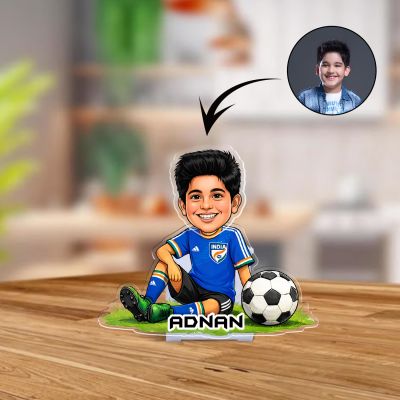 Personalized Football Theme Bobblehead Caricature Gift for Soccer Players, Kids & Sports Fans  Football Theme Return Gift for Kids  Battery Powered Moving Head